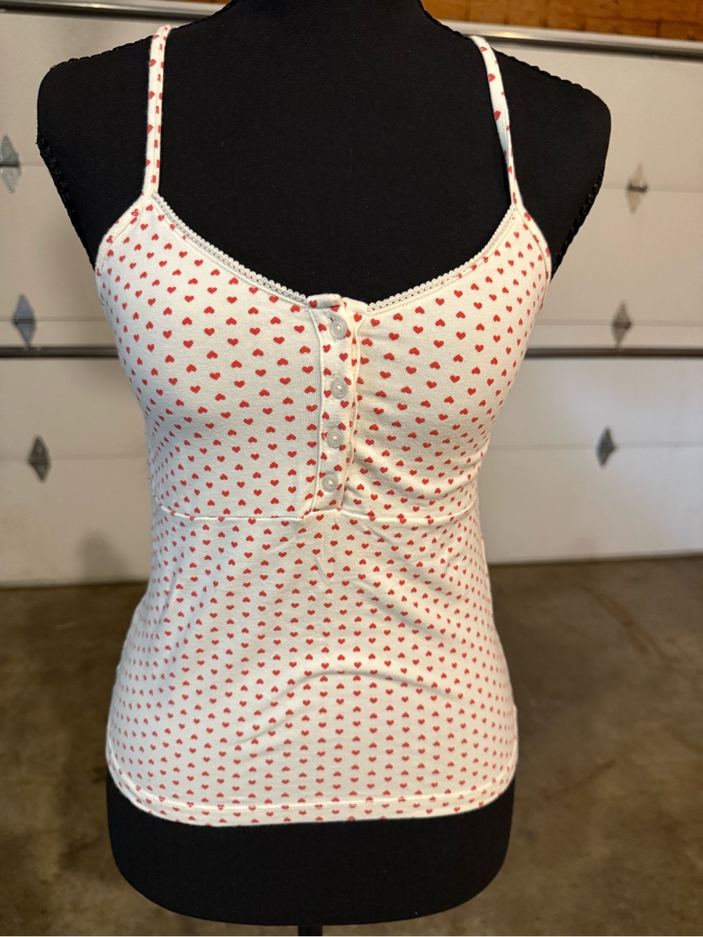 PacSun Cream Spaghetti Strap Tank with Red Heart Print